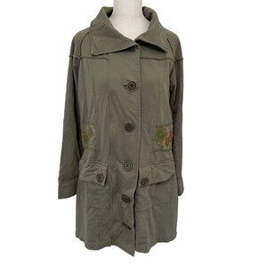 Acacia Embroidered Floral Button Front Knit Sweater Jacket Green size Medium